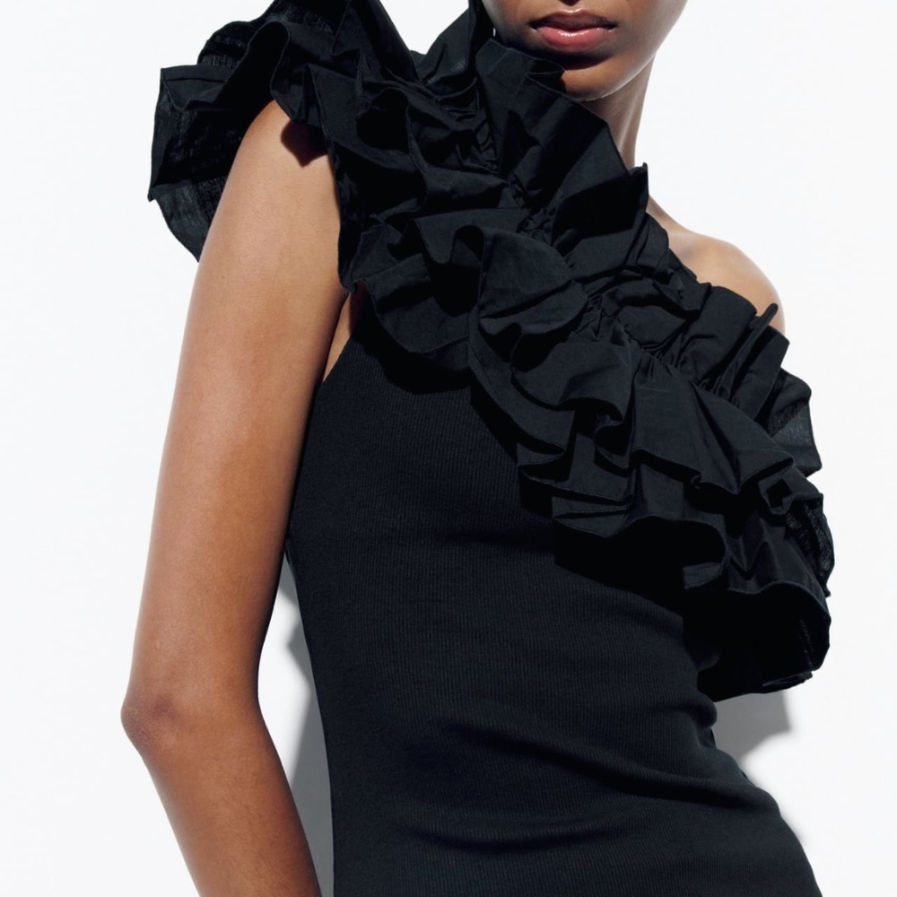 Zara Black One-Shoulder Ruffle Mini Dress - Picture 5 of 8